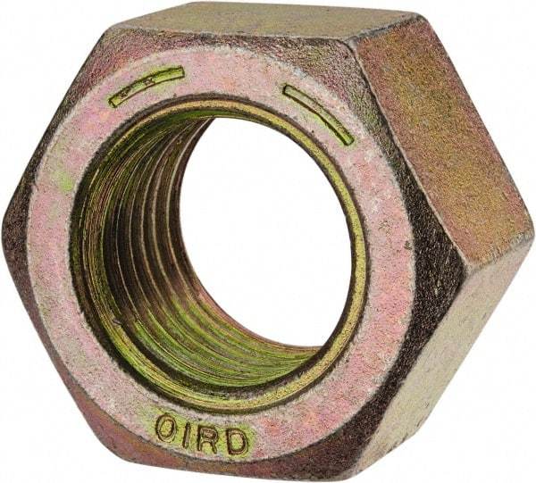 Value Collection - 1-1/2 - 6 UNC Steel Right Hand Hex Nut - 2-1/4" Across Flats, 1-9/32" High, Zinc Yellow Dichromate Finish - All Tool & Supply