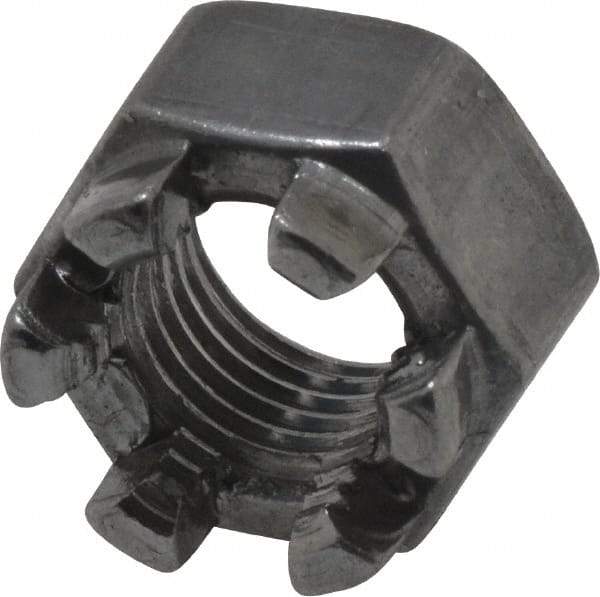 Value Collection - 3/8-24 UNF Grade 5 Steel Castle Locknut - 9/16" Width Across Flats, 13/32" High, Uncoated - All Tool & Supply