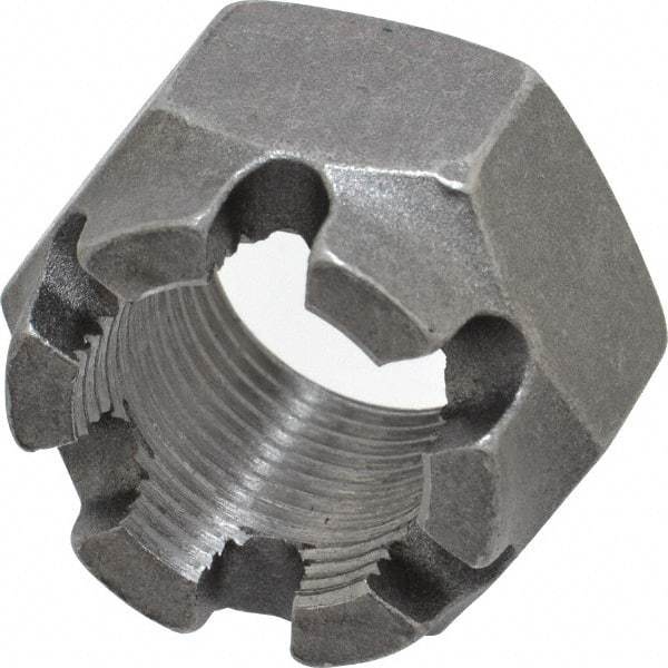 Value Collection - 1-14 UNF Grade 5 Steel Castle Locknut - 1-1/2" Width Across Flats, 1" High, Uncoated - All Tool & Supply