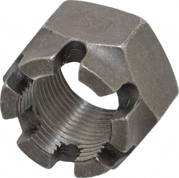 Value Collection - 1-1/8 - 12 UNF Grade 5 Steel Castle Locknut - 1-11/16" Width Across Flats, 1-5/32" High, Uncoated - All Tool & Supply