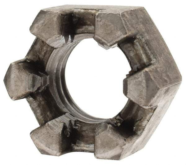 Value Collection - 1/2-13 UNC Grade 2 Steel Slotted Locknut - 3/4" Width Across Flats, 7/16" High, Uncoated - All Tool & Supply