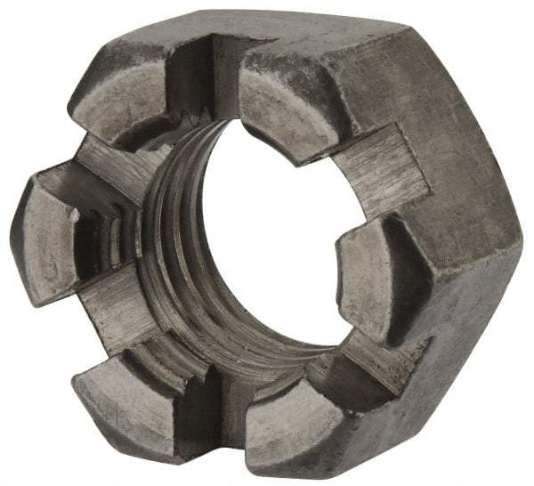 Value Collection - 3/4-10 UNC Grade 2 Steel Slotted Locknut - 1-1/8" Width Across Flats, 41/64" High, Uncoated - All Tool & Supply