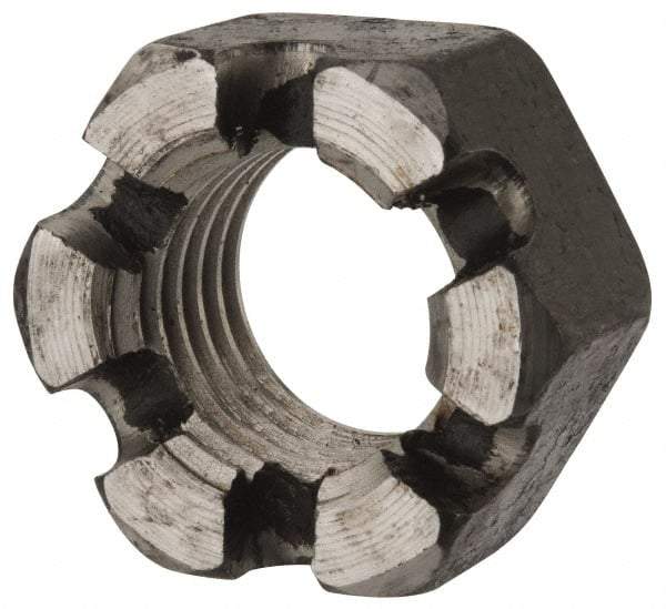 Value Collection - 1-8 UNC Grade 2 Steel Slotted Locknut - 1-1/2" Width Across Flats, 55/64" High, Uncoated - All Tool & Supply