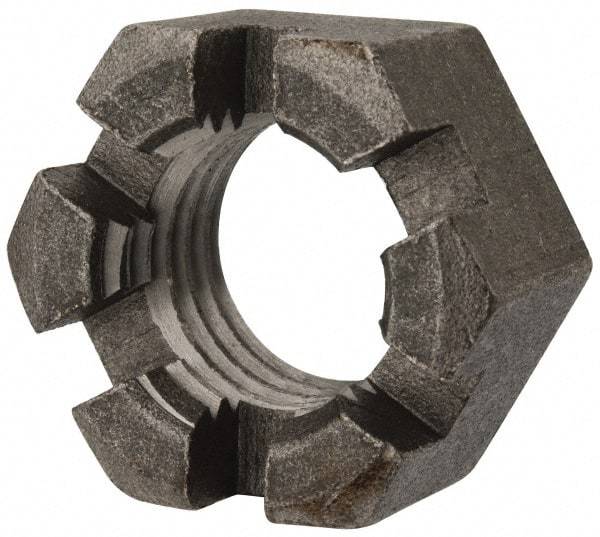 Value Collection - 1-1/8 - 7 UNC Grade 2 Steel Slotted Locknut - 1-11/16" Width Across Flats, 29/32" High, Uncoated - All Tool & Supply