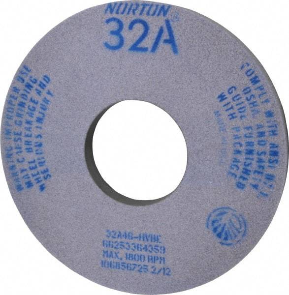 Norton - 14" Diam x 5" Hole x 1-1/2" Thick, H Hardness, 46 Grit Surface Grinding Wheel - Aluminum Oxide, Type 5, Coarse Grade, 1,800 Max RPM, Vitrified Bond, One-Side Recess - All Tool & Supply