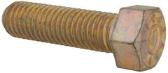 Made in USA - 9/16-12 UNC, 2" Length Under Head Hex Head Cap Screw - Fully Threaded, Grade L9 Alloy Steel, Zinc Yellow Dichromate Finish, 13/16" Hex - All Tool & Supply