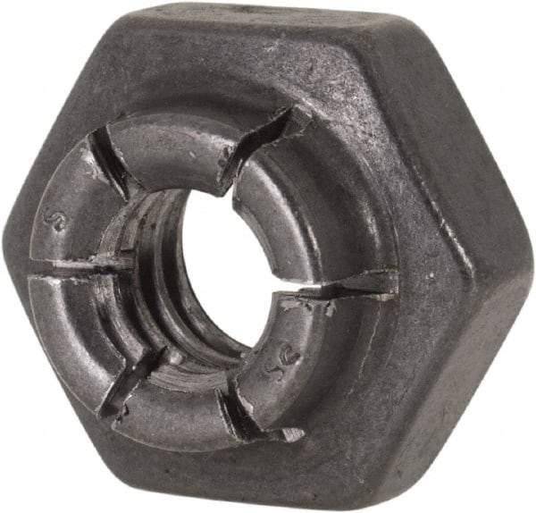 Flex-Loc - 1/4-20 UNC Grade 2 Heavy Hex Lock Nut with Expanding Flex Top - 19/64" High, Uncoated, Meets Military Specifications - All Tool & Supply