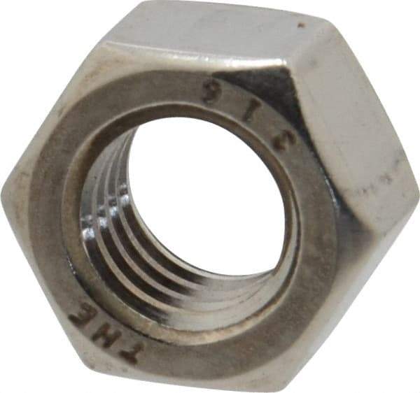 Value Collection - 3/8-16 UNC Stainless Steel Right Hand Hex Nut - 9/16" Across Flats, 21/64" High, Uncoated - All Tool & Supply