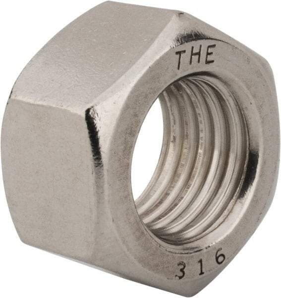 Value Collection - 1-8 UNC Stainless Steel Right Hand Hex Nut - 1-1/2" Across Flats, 55/64" High, Uncoated - All Tool & Supply