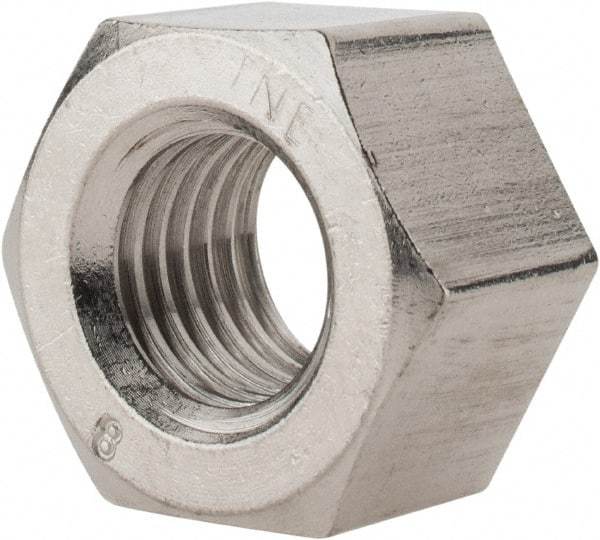 Value Collection - 1-8 UNC Stainless Steel Right Hand Heavy Hex Nut - 1-5/8" Across Flats, 63/64" High, Uncoated - All Tool & Supply