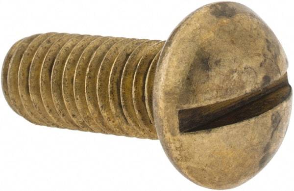 Made in USA - 3/8-16 UNC, 1" Length Under Head Slotted Drive Machine Screw - Round Head, Brass, Uncoated, Without Washer - All Tool & Supply