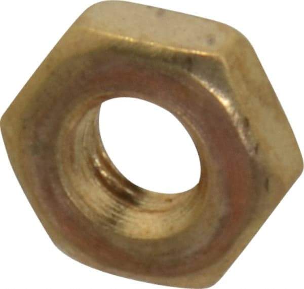 Value Collection - #10-32 UNF Brass Right Hand Machine Screw Hex Nut - 3/8" Across Flats, 1/8" High, Uncoated - All Tool & Supply