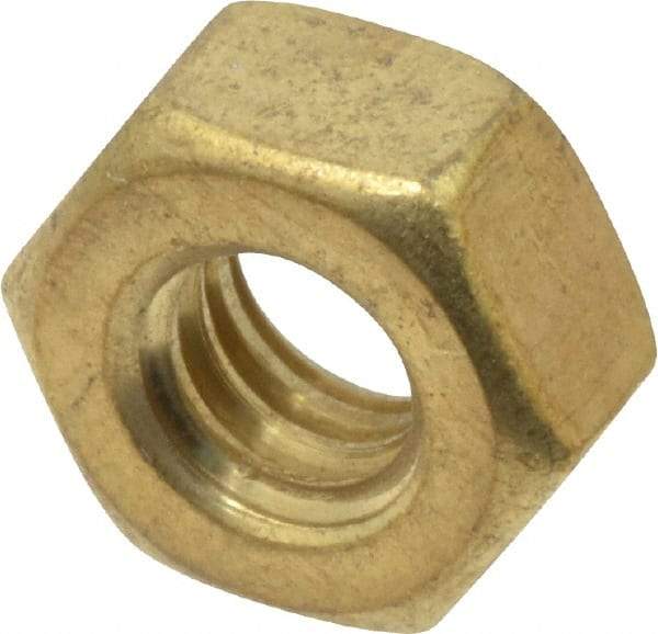 Value Collection - 1/4-20 UNC Brass Right Hand Hex Nut - 7/16" Across Flats, 7/32" High, Uncoated - All Tool & Supply