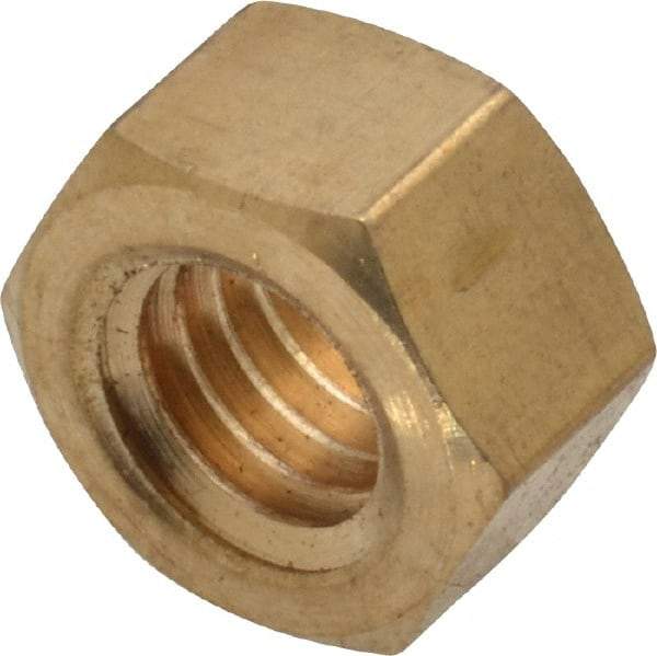 Value Collection - 3/8-16 UNC Brass Right Hand Hex Nut - 9/16" Across Flats, 21/64" High, Uncoated - All Tool & Supply