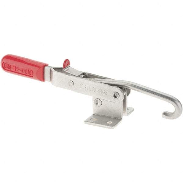 De-Sta-Co - 1,000 Lb Capacity, Horizontal, J Hook, Flanged Base, Stainless Steel Pull Action Latch Clamp - 6.13" Drawing Movement, 13.45" OAL, Straight Handle - All Tool & Supply