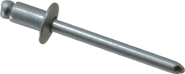 RivetKing - Size 62 Dome Head Steel Open End Blind Rivet - Steel Mandrel, 0.02" to 1/8" Grip, 3/8" Head Diam, 0.192" to 0.196" Hole Diam, 0.325" Length Under Head, 3/16" Body Diam - All Tool & Supply