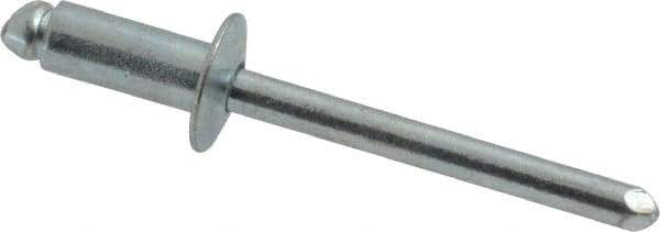 RivetKing - Size 64 Dome Head Steel Open End Blind Rivet - Steel Mandrel, 0.188" to 1/4" Grip, 3/8" Head Diam, 0.192" to 0.196" Hole Diam, 0.45" Length Under Head, 3/16" Body Diam - All Tool & Supply