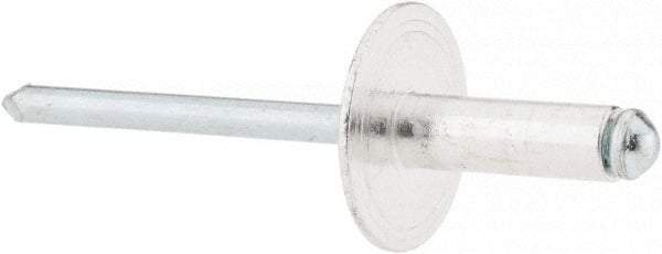 RivetKing - Size 66 Large Flange Dome Head Aluminum Open End Blind Rivet - Steel Mandrel, 0.251" to 3/8" Grip, 5/8" Head Diam, 0.192" to 0.196" Hole Diam, 0.575" Length Under Head, 3/16" Body Diam - All Tool & Supply