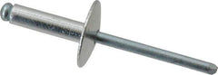 RivetKing - Size 68 Large Flange Dome Head Aluminum Open End Blind Rivet - Steel Mandrel, 0.376" to 1/2" Grip, 5/8" Head Diam, 0.192" to 0.196" Hole Diam, 0.7" Length Under Head, 3/16" Body Diam - All Tool & Supply