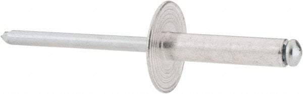 RivetKing - Size 610 Large Flange Dome Head Aluminum Open End Blind Rivet - Steel Mandrel, 0.501" to 5/8" Grip, 5/8" Head Diam, 0.192" to 0.196" Hole Diam, 0.825" Length Under Head, 3/16" Body Diam - All Tool & Supply