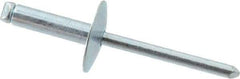 RivetKing - Size 68 Large Flange Dome Head Steel Open End Blind Rivet - Steel Mandrel, 0.376" to 1/2" Grip, 5/8" Head Diam, 0.192" to 0.196" Hole Diam, 0.7" Length Under Head, 3/16" Body Diam - All Tool & Supply