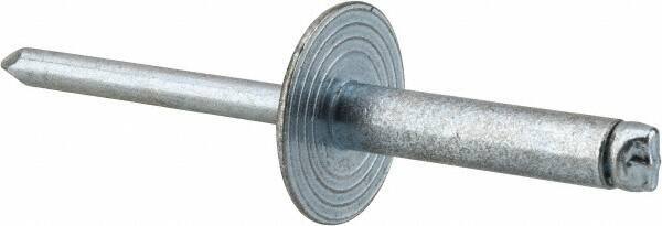 RivetKing - Size 610 Large Flange Dome Head Steel Open End Blind Rivet - Steel Mandrel, 0.501" to 5/8" Grip, 5/8" Head Diam, 0.192" to 0.196" Hole Diam, 0.825" Length Under Head, 3/16" Body Diam - All Tool & Supply