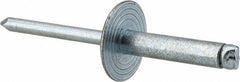 RivetKing - Size 610 Large Flange Dome Head Steel Open End Blind Rivet - Steel Mandrel, 0.501" to 5/8" Grip, 5/8" Head Diam, 0.192" to 0.196" Hole Diam, 0.825" Length Under Head, 3/16" Body Diam - All Tool & Supply