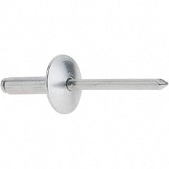 RivetKing - Size 68 Large Flange Dome Head Aluminum Open End Blind Rivet - Aluminum Mandrel, 0.376" to 1/2" Grip, 5/8" Head Diam, 0.192" to 0.196" Hole Diam, 0.7" Length Under Head, 3/16" Body Diam - All Tool & Supply