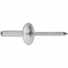 RivetKing - Size 610 Large Flange Dome Head Aluminum Open End Blind Rivet - Aluminum Mandrel, 0.501" to 5/8" Grip, 5/8" Head Diam, 0.192" to 0.196" Hole Diam, 0.825" Length Under Head, 3/16" Body Diam - All Tool & Supply