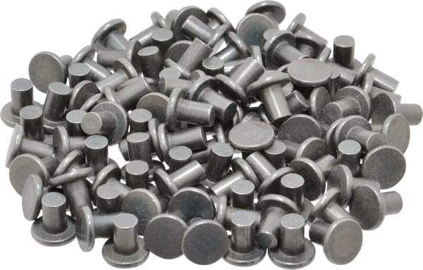 RivetKing - 1/4" Body Diam, Flat Steel Solid Rivet - 3/8" Length Under Head - All Tool & Supply