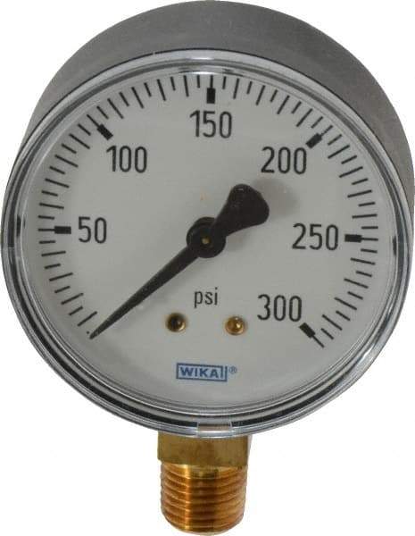 Wika - 2-1/2" Dial, 1/4 Thread, 0-300 Scale Range, Pressure Gauge - Lower Connection Mount, Accurate to 3-2-3% of Scale - All Tool & Supply