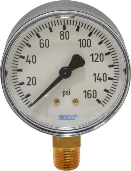 Wika - 2-1/2" Dial, 1/4 Thread, 0-160 Scale Range, Pressure Gauge - Lower Connection Mount, Accurate to 3-2-3% of Scale - All Tool & Supply