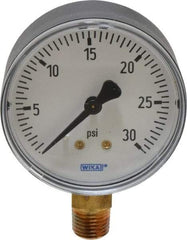 Wika - 2-1/2" Dial, 1/4 Thread, 0-30 Scale Range, Pressure Gauge - Lower Connection Mount, Accurate to 3-2-3% of Scale - All Tool & Supply