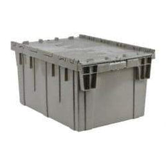 Quantum Storage - 4 Cu Ft, Gray Polypropylene Attached-Lid Container - Stacking, Nesting, 28.1" Long x 20.6" Wide x 15.6" High, Lid Included - All Tool & Supply