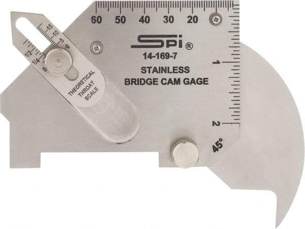 SPI - 1/8 to 3/4 Inch Stainless Steel Bridge Cam Gage - Use for Fillet and Throat Welds, Checks Surfaces, Angles, Depths, General Linear Measurements up to 60mm or 2 Inch - Exact Industrial Supply