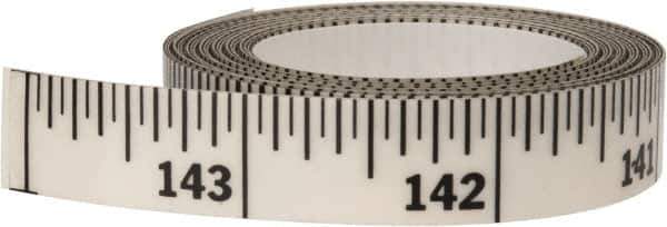 Made in USA - 12 Ft. Long x 1/2 Inch Wide, 1/16 Inch Graduation, Clear, Mylar Adhesive Tape Measure - Reads Right to Left, Horizontal Scale - All Tool & Supply