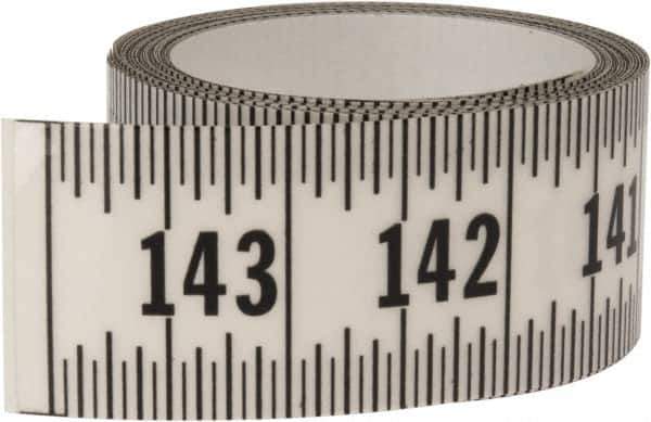 Made in USA - 12 Ft. Long x 1-1/4 Inch Wide, 1/16 Inch Graduation, Clear, Mylar Adhesive Tape Measure - Reads Right to Left, Horizontal Scale - All Tool & Supply