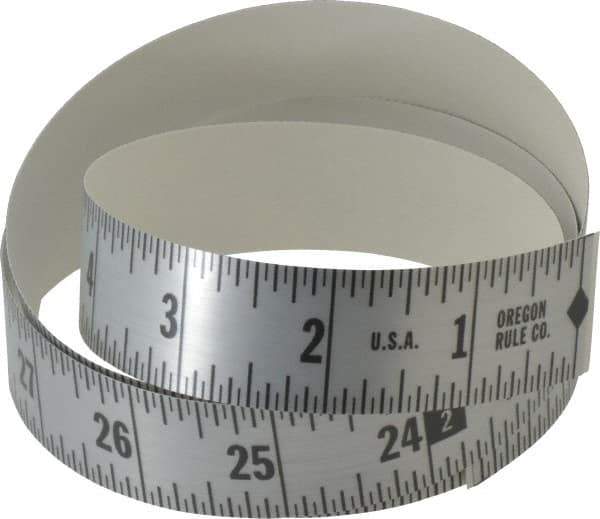 Made in USA - 18 Ft. Long x 1 Inch Wide, 1/16 Inch Graduation, Silver, Mylar Adhesive Tape Measure - Reads Right to Left, Horizontal Scale - All Tool & Supply