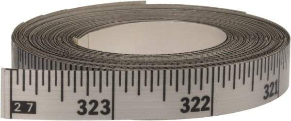 Made in USA - 30 Ft. Long x 1/2 Inch Wide, 1/16 Inch Graduation, Silver, Mylar Adhesive Tape Measure - Reads Right to Left, Horizontal Scale - All Tool & Supply