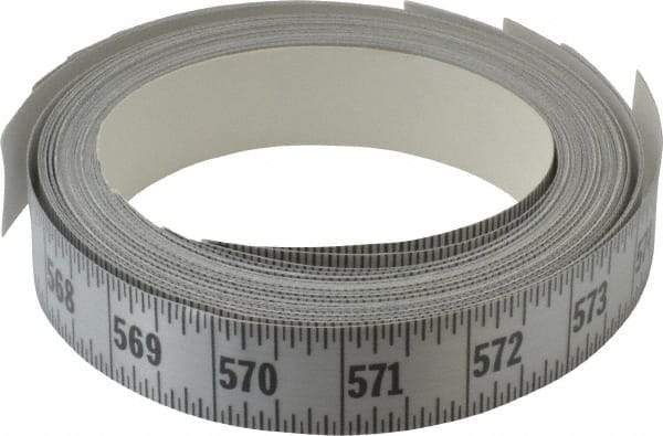 Made in USA - 48 Ft. Long x 1 Inch Wide, 1/16 Inch Graduation, Silver, Mylar Adhesive Tape Measure - Reads Left to Right, Horizontal Scale - All Tool & Supply