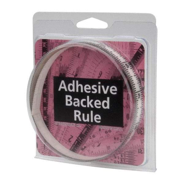 Made in USA - 3 Ft. Long x 1/2 Inch Wide, 1/16 Inch Graduation, Clear, Mylar Adhesive Tape Measure - Reads Top to Bottom, Vertical Rules - All Tool & Supply