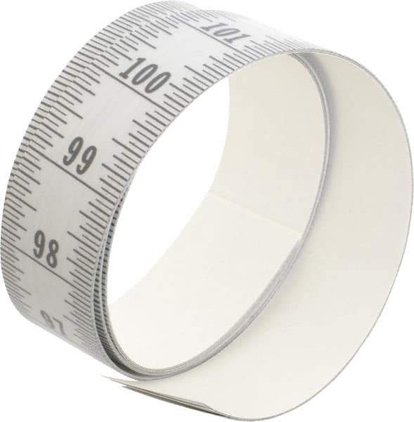 Made in USA - 9 Ft. Long x 1-1/4 Inch Wide, 1/16 Inch Graduation, Silver, Mylar Adhesive Tape Measure - Reads Bottom to Top, Vertical Rules - All Tool & Supply