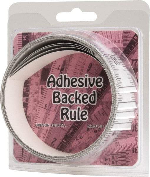 Made in USA - 12 Ft. Long x 1-1/4 Inch Wide, 1/16 Inch Graduation, Silver, Mylar Adhesive Tape Measure - Reads Bottom to Top, Vertical Rules - All Tool & Supply