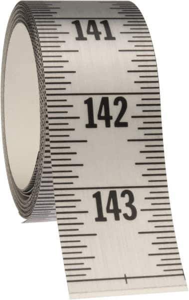 Made in USA - 12 Ft. Long x 1-1/4 Inch Wide, 1/16 Inch Graduation, Silver, Mylar Adhesive Tape Measure - Reads Top to Bottom, Vertical Rules - All Tool & Supply