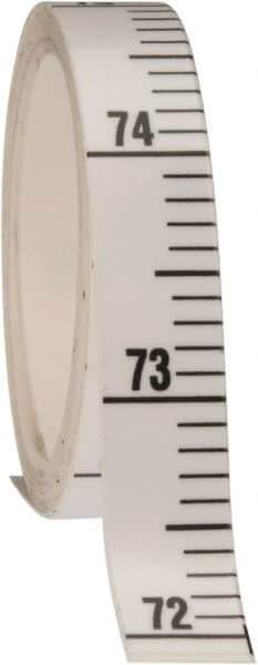 Made in USA - 9 Ft. Long x 1/2 Inch Wide, 1/10 Inch Graduation, White, Mylar Adhesive Tape Measure - Reads Bottom to Top, Vertical Rules - All Tool & Supply