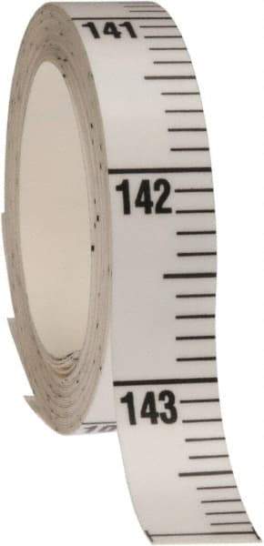 Made in USA - 12 Ft. Long x 1/2 Inch Wide, 1/10 Inch Graduation, White, Mylar Adhesive Tape Measure - Reads Top to Bottom, Vertical Rules - All Tool & Supply