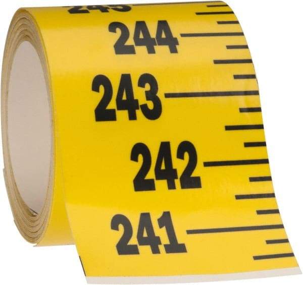 Made in USA - 24 Ft. Long x 3 Inch Wide, 1/4 Inch Graduation, Yellow, Mylar Adhesive Tape Measure - Reads Bottom to Top, Vertical Rules - All Tool & Supply