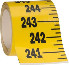 Made in USA - 24 Ft. Long x 3 Inch Wide, 1/4 Inch Graduation, Yellow, Mylar Adhesive Tape Measure - Reads Bottom to Top, Vertical Rules - All Tool & Supply