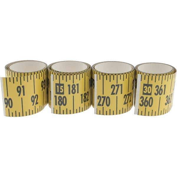 Made in USA - 32 Ft. Long x 3 Inch Wide, 1/4 Inch Graduation, Yellow, Mylar Adhesive Tape Measure - Reads Bottom to Top, Vertical Rules - All Tool & Supply