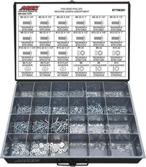 Value Collection - 1,200 Piece, #6-32 to #10-32, Steel Machine Screw Assortment - Pan Head, Phillips Drive, 1/4 to 2" Long, Grade 2 - All Tool & Supply